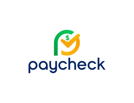 Paycheck Logo with Money Symbol and Check Mark for Payment and Finance