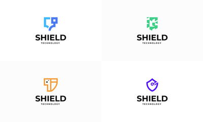 Set of tech shield logo template, Nano shield logo template