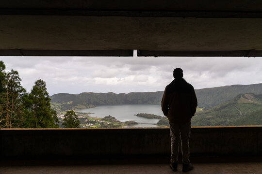 Silhouette Observing Scenic Landscape