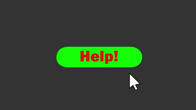 Green Help Button with Cursor on Dark Background &ndash; Support and Assistance Interface Icon