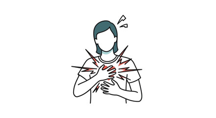 Fototapeta premium Woman experiencing severe chest pain symbolizing a heart attack or other cardiac medical emergency in a graphic illustration.