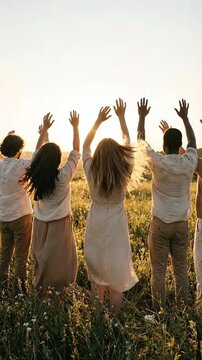 Diverse Group Raising Hands in Joyful Prayer