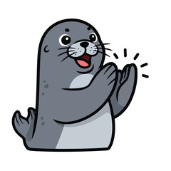 Fototapeta premium Cartoon seal clapping with excitement on white background