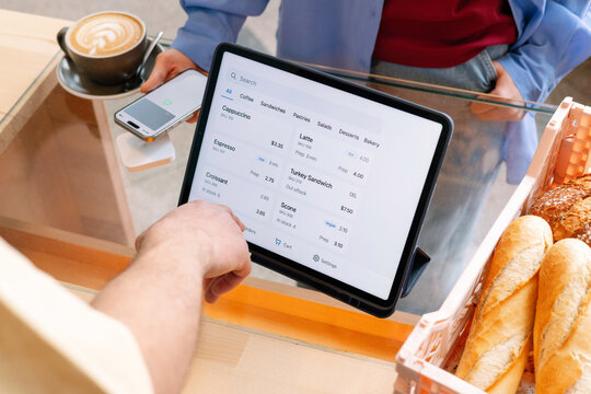 Bakery POS Interface with white screen. Phone Ready to Pay