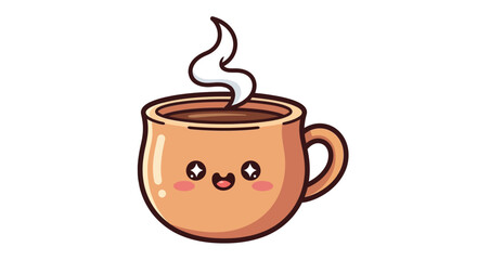Obraz premium Cute Cartoon Coffee Mug with Steam and Smiling Face.