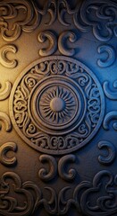 Obraz premium Intricate Stone Carving with Circular Motif and Ancient Design.