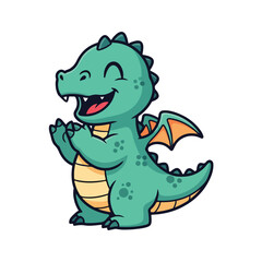 Obraz premium Friendly cartoon dinosaur with orange wings and yellow belly