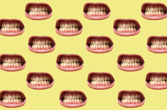 Group of a mouths on a yellow background