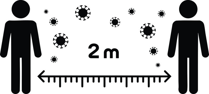 Safe Distancing Guideline Illustration, Virus Transmission Prevention Graphic, 2m Physical Distance Protocol Icon, vector, illustration, silhouette.
