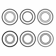 Six simple black and white outline icons of concentric circles arranged in a grid, ideal for minimalist design and abstract patterns.