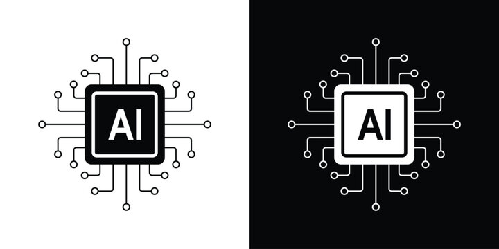 Artificial intelligence AI processor chip black line icon set. AI Processor circuit symbol logo. Mini AI CPU icon collection. powered ai chip silhouette icon vector set. AI chip icon . 