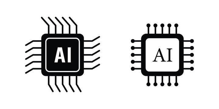 Artificial intelligence icon, sign, logo in the circuit line style. AI processor vector icon flat design. Motherboard digital chip AI. Machine learning design. Artificial intelligence chip icon set.