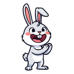 Obraz premium Smiling cartoon bunny waving happily on white background