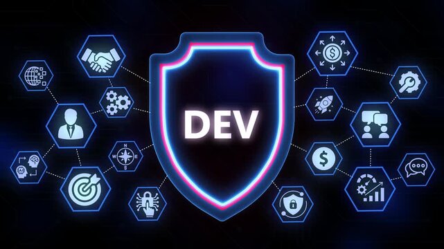 Development Security Shield with Connected Technology Icons and Business Symbols digital shield