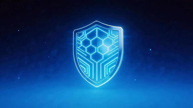 Blue glowing shield with hexagon pattern