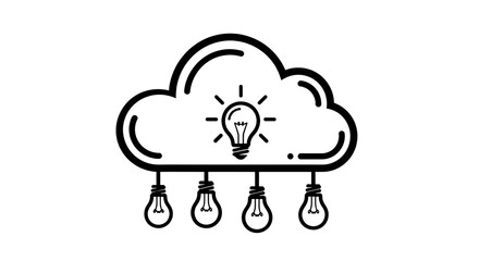 Obraz premium Cloud computing idea generation concept with light bulbs hanging below it transparent background