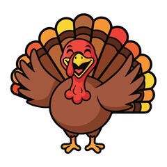 Cartoon turkey bird with colorful feathers and happy face