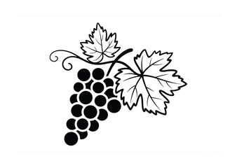 Naklejka premium Stylized black and white of a grape cluster with leaves and vine