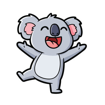 Happy cartoon koala bear dancing isolated on white background