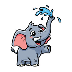 Fototapeta premium Smiling elephant playing with water on a white background