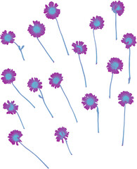set of color shifted pressed flowers png