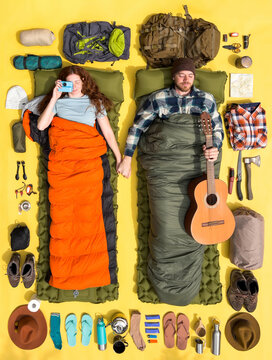 Fun Flat Lay Camping Couple