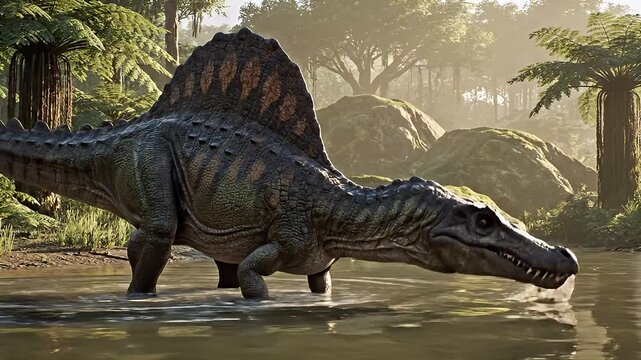 Dinosaur Drinking Water in Forest.
