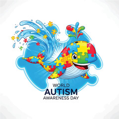 Obraz premium Colorful Puzzle Whale Celebrating World Autism Awareness Day