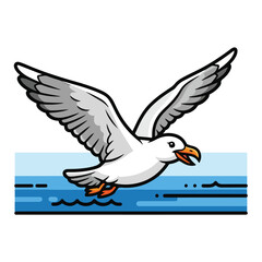 Obraz premium Seagull flying low over ocean waves in sunny weather