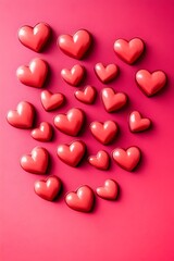 Obraz premium Numerous Red Hearts Scattered on Pink Background love