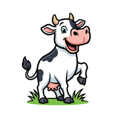 Obraz premium Cartoon cow standing on green grass with happy expression
