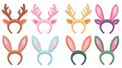 Obraz premium Cute Animal Ear Headband Collection – Bunny Cat Bear Reindeer Pastel Party Accessories
