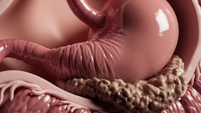 Detailed 3D Medical Animation of Human Stomach and Pancreas Anatomy Showing Digestive System Organs and Healthy Tissue Detailed Close Up