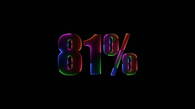 Abstract neon countdown 81% number text background illustration. 81 Percent Off Sale. 4k illustration.