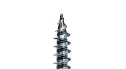 Close-up of a drywall screw with sharp threads isolated on a clean white background