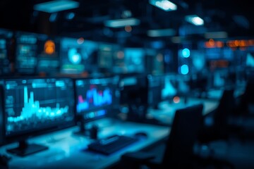 Fototapeta premium AI Generative Futuristic Data Analysis Center with Multiple Digital Screens