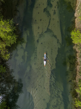 Rowing in river in a kayak