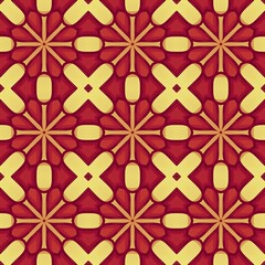 Fototapeta premium A red and yellow patterned background with a yellow flower in the center