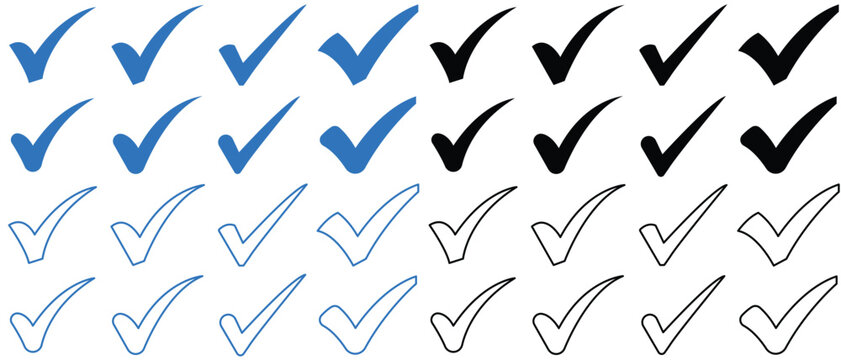 Blue check mark. Hand drawn blue check mark for verification on white background.Blue Check Mark Icon &ndash; Approval Symbol, Verification, Success, Done, Correct, Completed Task