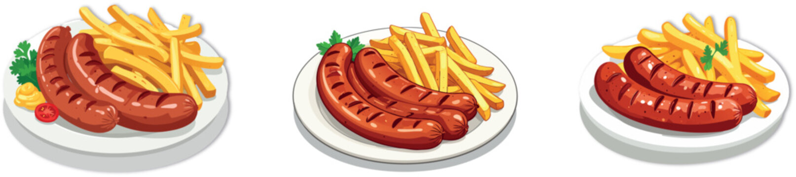 Assiette de saucisse ou andouillette avec frites et salade &ndash; Cuisine fran&ccedil;aise traditionnelle