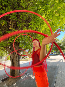 Hula Hoop Artist Performing Outdoors