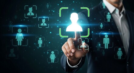 Businessman Using Biometric Facial Recognition Interface