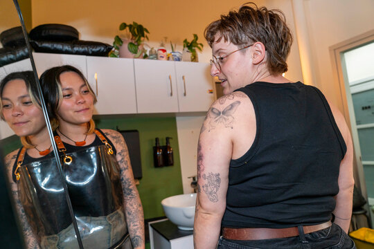 checking out new tattoo