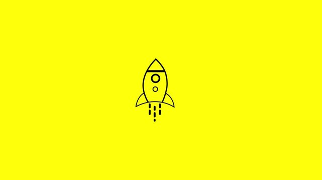 Space rocket vector illustration icon on yellow background. 4k 