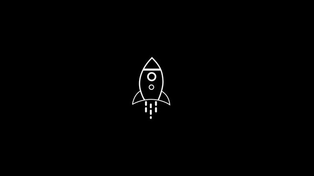 Space rocket vector illustration icon on black background. 4k 
