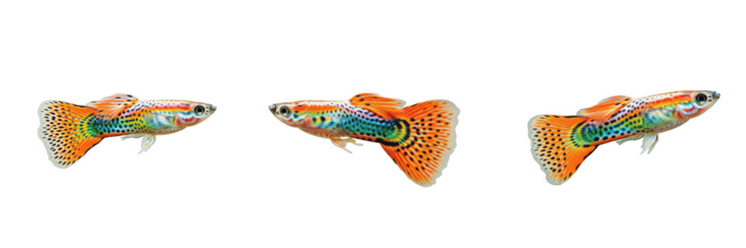 Endler guppy Poecilia wingei isolated on white background, Endler livebearer Venezuelan freshwater nano aquarium fish tropical community tank species cutout image