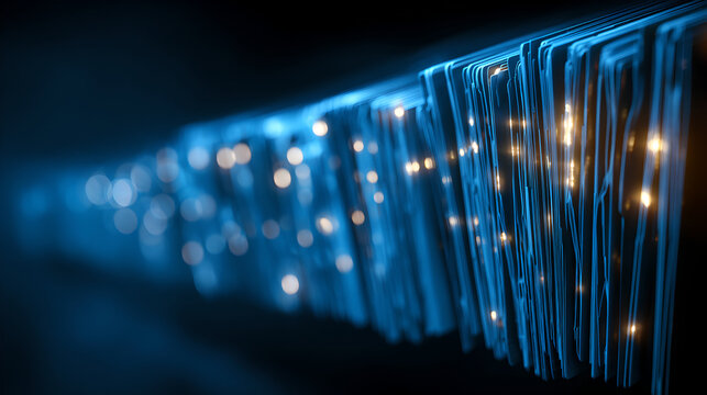 Title: Glowing Abstract Digital Data Blocks Arranged In A Sequential Line On Surface

