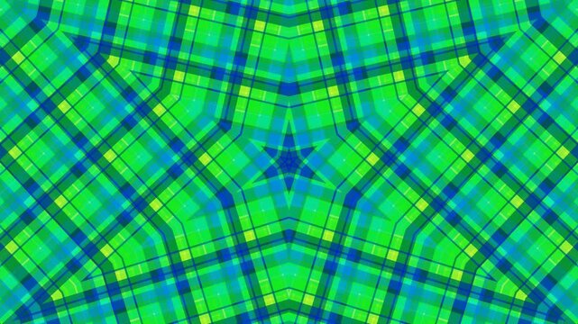 A vibrant and colorful abstract background featuring a plaid or tartan-like pattern in shades of green and blue.