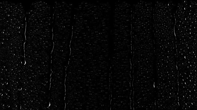 Raindrops overlay effect on blackscreen viewed through a window with rainfall
