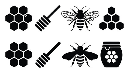 Bee Honeycomb Honey Jar Vector Illustration Set © Khalek